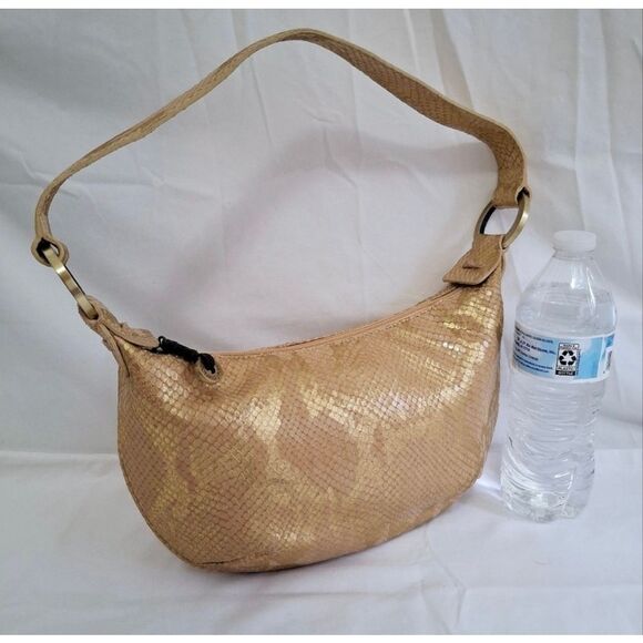 DONALD J PLINER - Gold/Blush Python Snakeskin-Embossed Leather Hobo Shoulder Bag - Picture 4 of 16